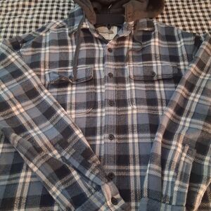 UNISEX Great Condition. Blue and Gray Plaid Hooded Shirt.